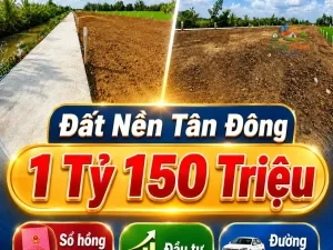 ĐẤT NỀN ĐỒNG THÁP ,XÃ TÂN ĐÔNG, 1.150 TRIỆU Sổ hồng riêng