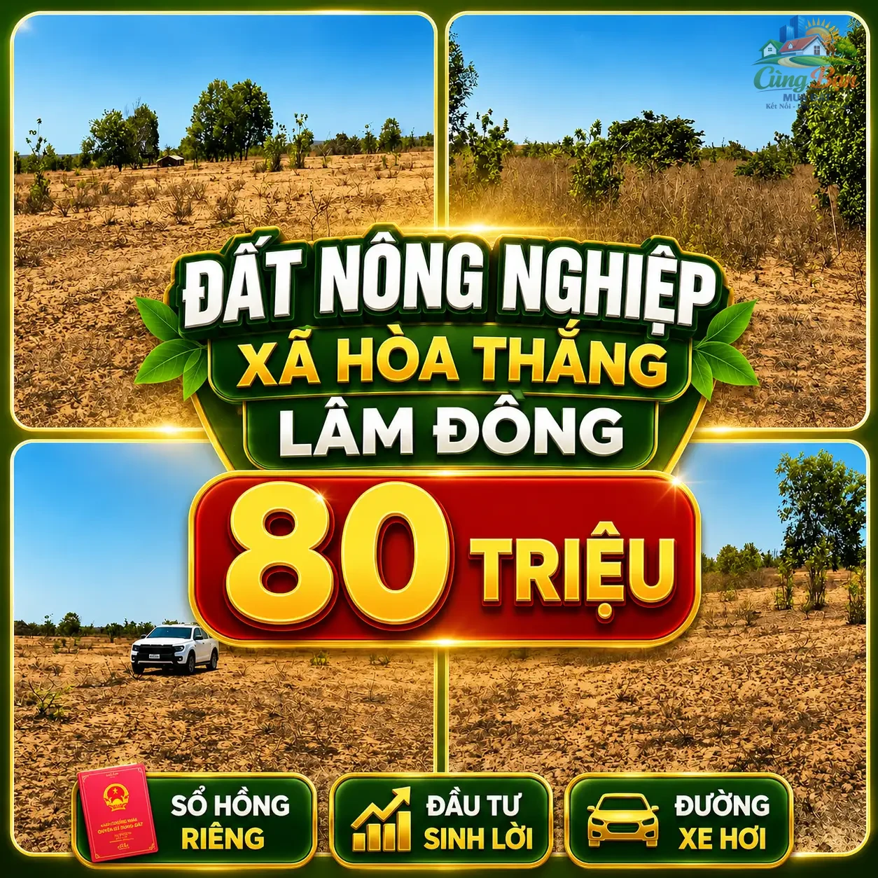 ĐẤT NÔNG NGHIỆP XÃ HÒA THẮNG ,LÂM ĐỒNG, CHỈ 80 TRIỆU Sổ hồng riêng